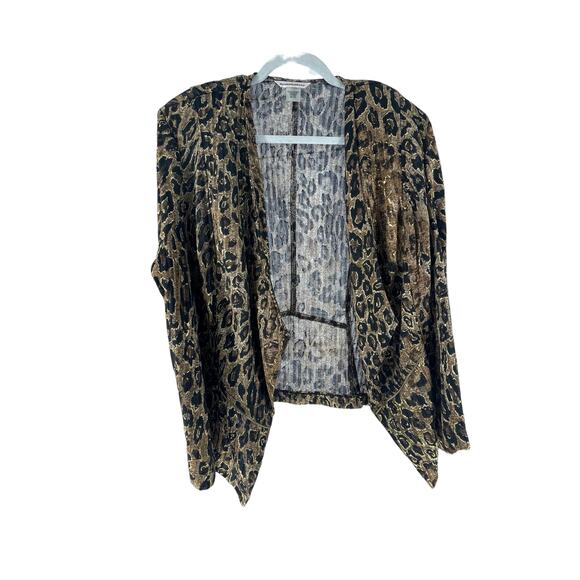 Allison Daley Brown Leopard Animal Print Open Front Cardigan Women's Size XL - Picture 1 of 5
